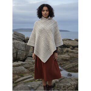 Inis Crafts 100% Merino Wool Aran Cable & Moss Knit Poncho
